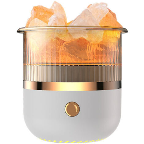 Salzkristall-Luftbefeuchter, USB-Diffusor für ätherische Öle mit LED-Licht, kleiner tragbarer Luftbefeuchter für Zuhause und Büro (weiß)