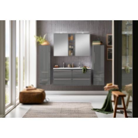 SAM® Badmöbel Doppelwaschtisch 120 cm Hochglanz grau VILLA
