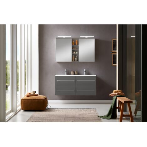 SAM® Badmöbel Set 2tlg Doppelwaschtisch 120 cm Hochglanz grau VILLA