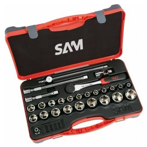 SAM OUTILLAGE - Coffret 27 outils – 1/2″ 75‑SH27A – Douilles 8 à 32 mm, coffret bi‑matière