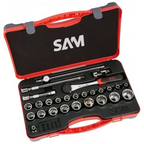 SAM OUTILLAGE - Coffret 27 outils 1/2″ – Douilles 8‑32 mm, coffret robuste