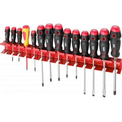 Sam Outillage – Jeu de 14 tournevis cruciformes – Longueur 100-175mm – Pour bois dur et teck – Rack de rangement inclus – TAJ14B