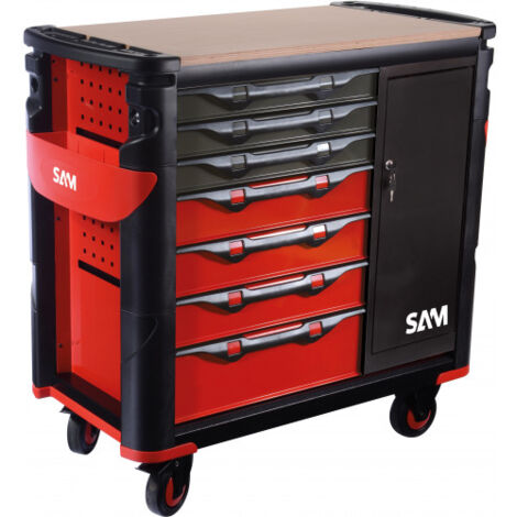 Sam Outillage – Servante d'atelier roulante en acier inoxydable 7 tiroirs – Longueur 1.162m – Largeur 510mm – Hauteur 1.006m – Charge maximale 300kg