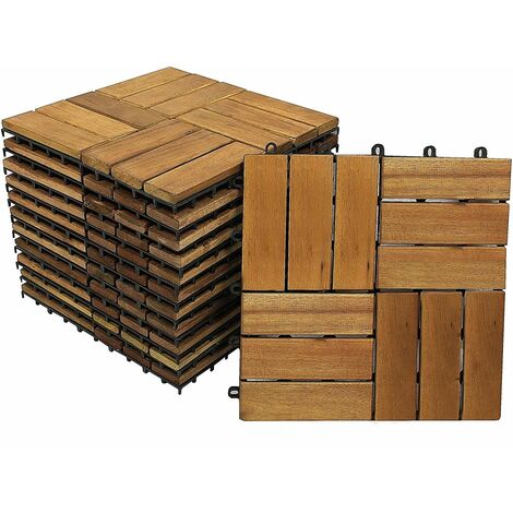 SAM Set di 33 Piastrelle in Legno 02 per 3 m², Piastrelle in Legno di Acacia, Piastrelle con 12 doghe per Giardino, terrazza, Balcone, Pavimento con Struttura drenante