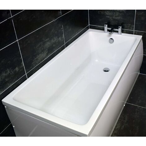Sam Slim Rim 1700mm x 700mm End Tap Hole Acrylic White Bath with Options, standard bath-with front bath panel