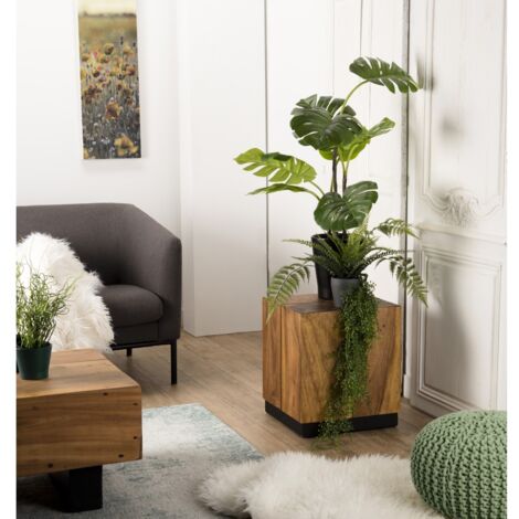 SAM - Table d'appoint carrée 38x38cm bois Suar piètement noir