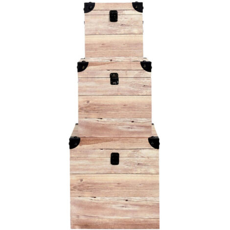 SAMA - Lot de 3 Malles Cubes Aspect Bois Rosé