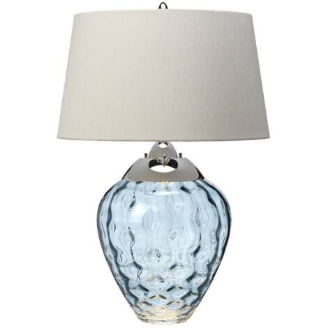 Samara Lampe à Poser Metal Work Nickel Poli, Verre Bleu Clair