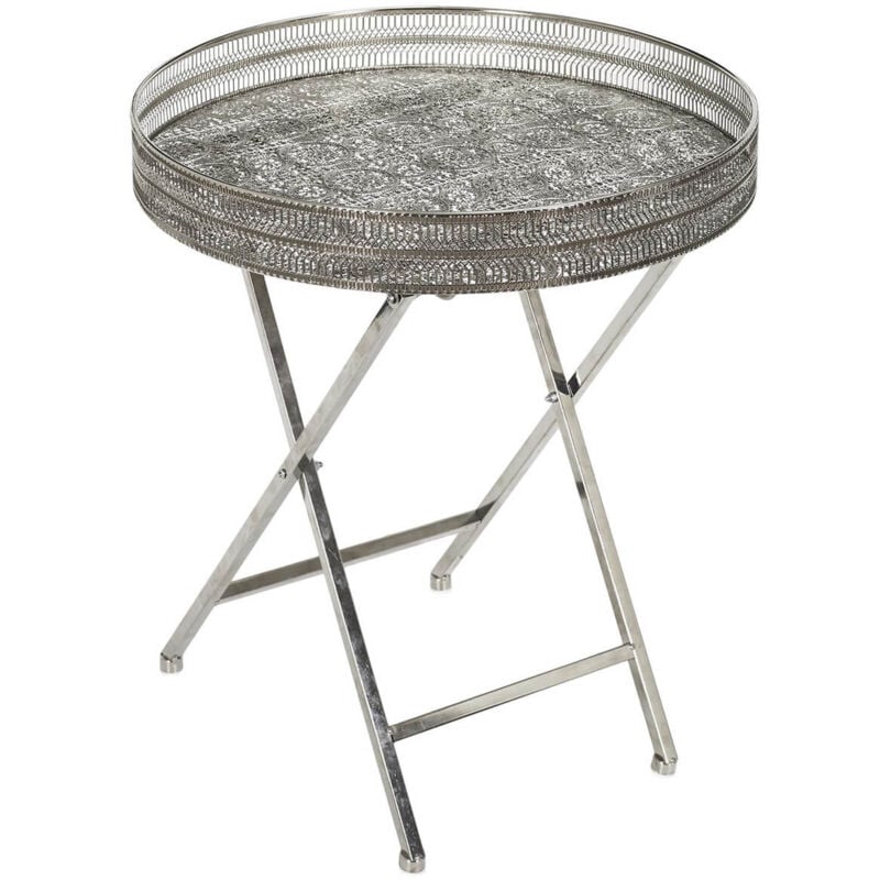 Samara - Table d'Appoint Décorative D48cm en Métal Argenté Pied Pliable