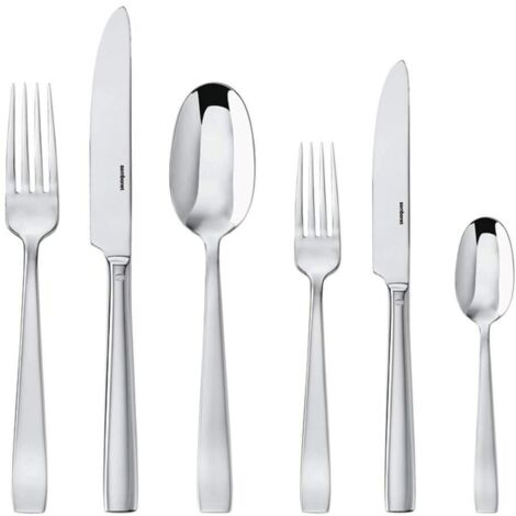 Sambonet Flat 62512-83 Set di Posate da Tavola Monoblocco in Acciaio Inox 18/10, per 6 persone, 36 pezzi: 6 forchette, 6 coltelli, 6 cucchiai, 6 forchette frutta, 6 coltelli frutta, 6 cucchiaini tè