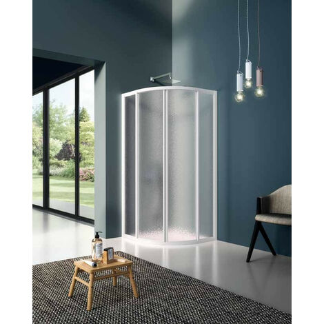 Samo - Paroi de douche 1/4 de rond ouverture centrale coulissante 86-90 cm profilé blanc verre granité - America