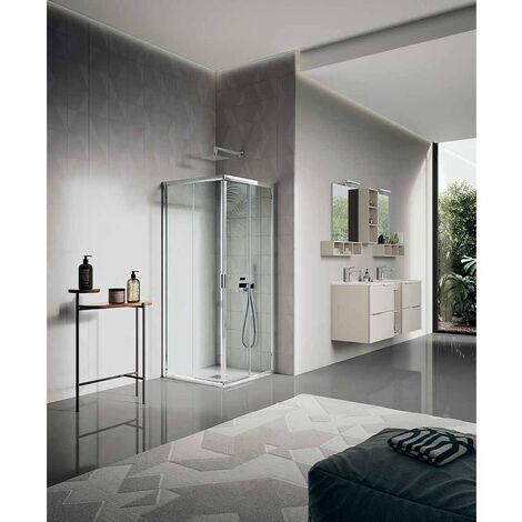 Samo - Paroi douche d’angle coulissante 77-81 cm 4 panneaux profilé chromé brillant verre transparent - America quattro