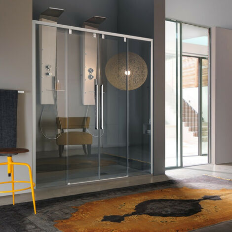 Samo - Porte de douche coulissante à 4 panneaux 167 - 171 cm profilés chromé brillant verre transparent - ACRUX