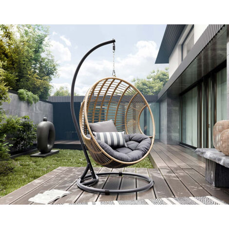 Samoa - hängesessel - geflochtenes polyrattan beige mit grauen kissen - grau / beige