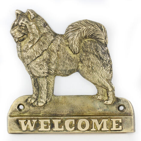 Samoiedo, Samoiedo, Samojedskaja - un cartello sulla porta con un cane, una targa di benvenuto in ottone, un cartello unico con la scritta Welcome by Art-Dog