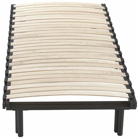 Sampur – Sommier peigne extensible 90-180x200 cm – Lattes en peuplier – Cadre métal laqué blanc – 10 pieds inclus – Montage rapide
