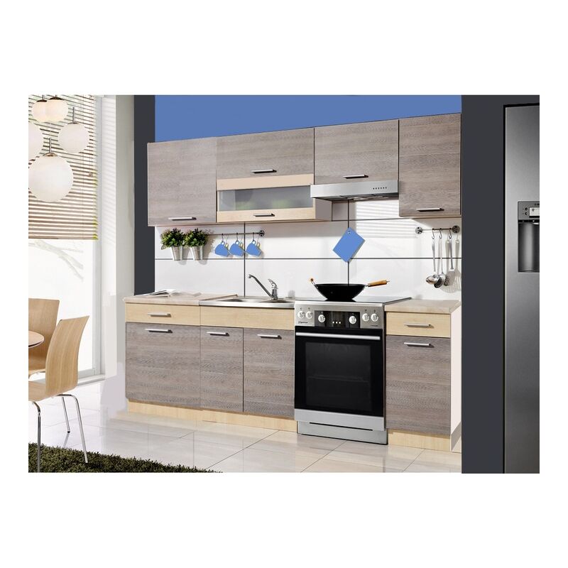 

SAMSON M | Cocina Compacta Completa L 2,4m 7 piezas + Encimera INCLUIDA | Conjunto de muebles armario de cocina lineal moderno - Navarra