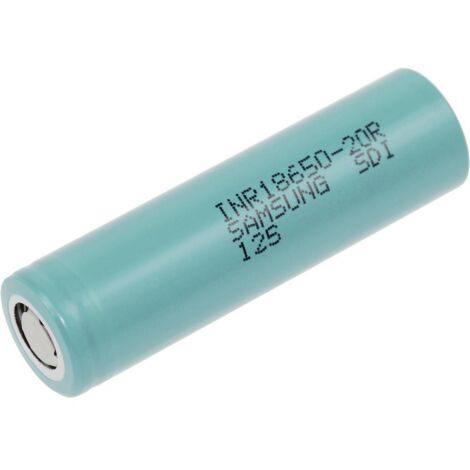 Samsung – Pile rechargeable 18650 – Li-Ion 2000 mAh – Courant décharge max 20 A – Température de fonctionnement -20°C à +75°C – Type flat-top - INR18650-20R