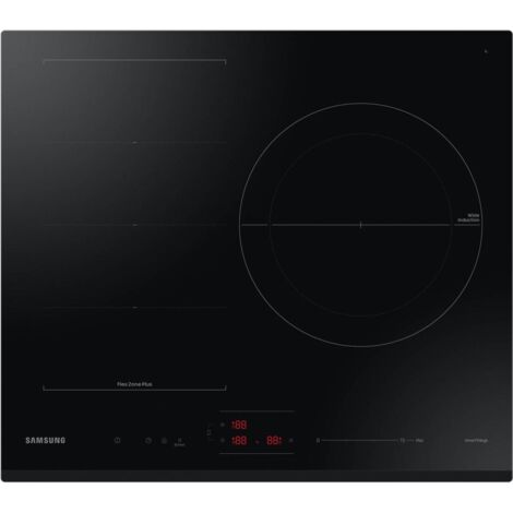 Samsung – Table de cuisson induction 3 foyers – FlexZone Plus – Puissance 3800W avec booster – Commandes tactiles frontales – Vitrocéramique noire - NZ63B6056GK