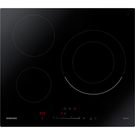 Samsung – Table de cuisson induction 60cm 3 foyers – Double zone 18-28 cm – Puissance 4 kW – Verre vitrocéramique noir – Commandes sensitives - NZ63R3727BK
