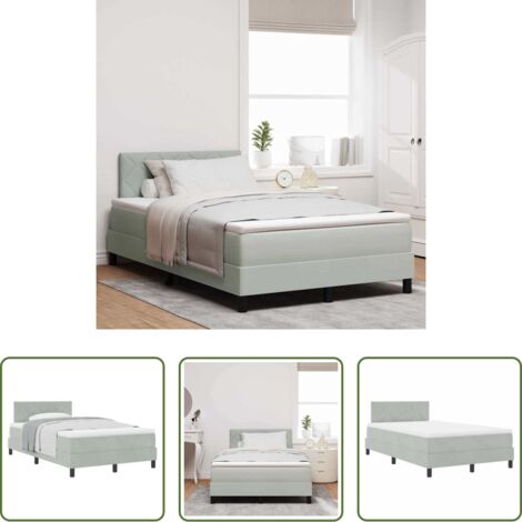 Samt -  Boxspringbett mit Matratze Hellgrau 120 x 200 cm Samt