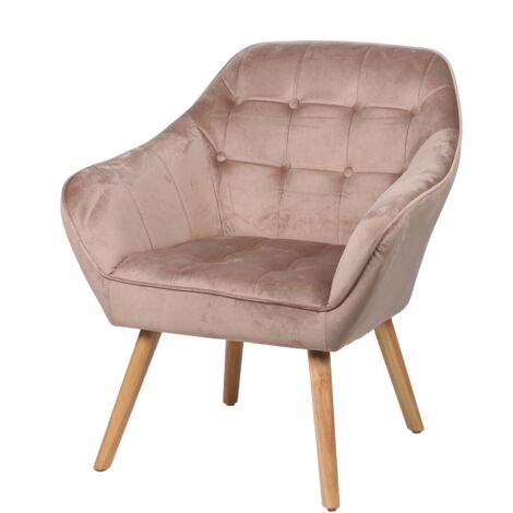Samt-Sessel in Beige mit Holzbeinen – 74x70xH85 cm, Sitzhöhe 43 cm – Kollektion VELUREA