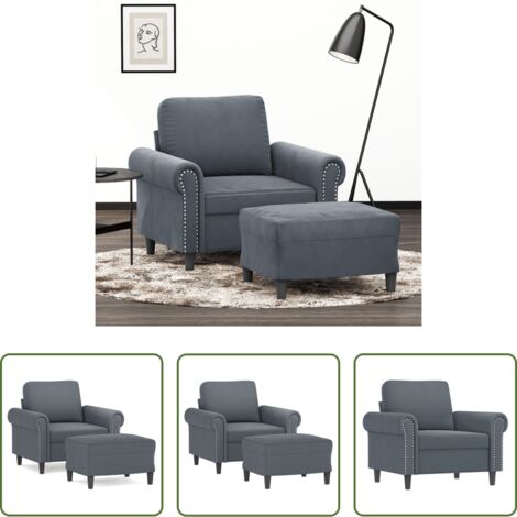 Samt -  Sessel mit Hocker Dunkelgrau 60 cm Samt