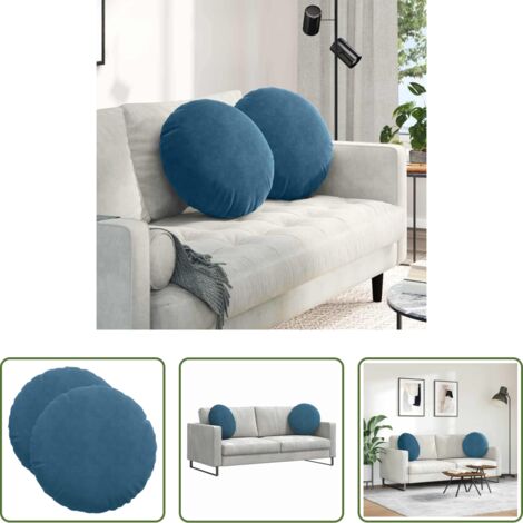 Samt -  Sitzkissen 2 Stück Blau Ø 50 x 19 cm Samt