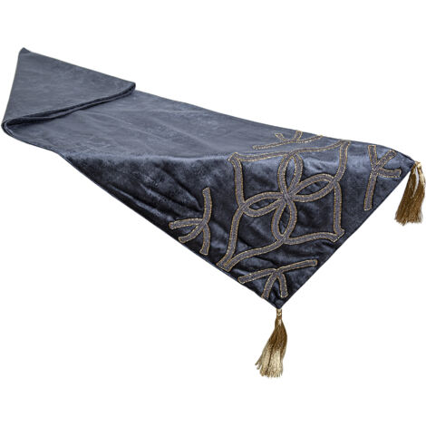 Samt-Tischläufer mit Strasssteinen und Quasten, 33 x 180 x 1 cm