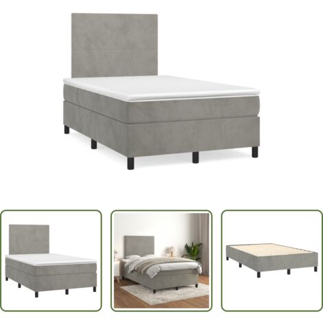 Samtbett -  Boxspringbett mit Matratze Hellgrau 120x190 cm Samt