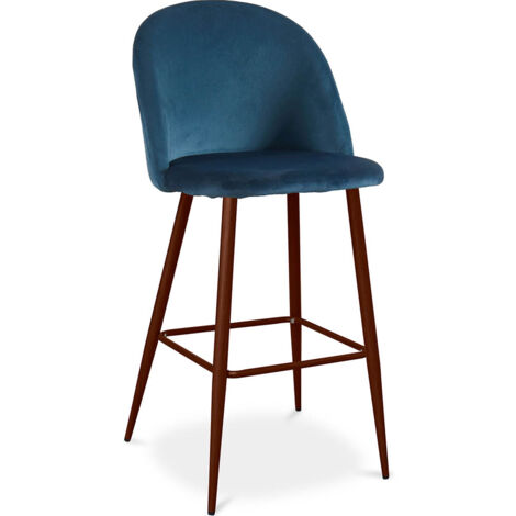 Samtgepolsterter Hocker - Skandinavisches Design - Evelyne Dunkelblau