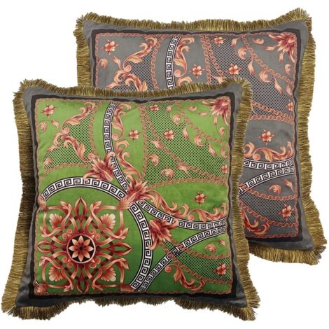 Samtkissen gefüllt mit Federn und Fransen 60x13x60 cm