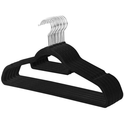 Samtkleiderbügel, 10 Stück, Schwarz CRF20B, rutschfest, mit Krawattenklammer und 360° drehbarem Haken, 0,6 cm dick, platzsparend, 43,5 cm lang