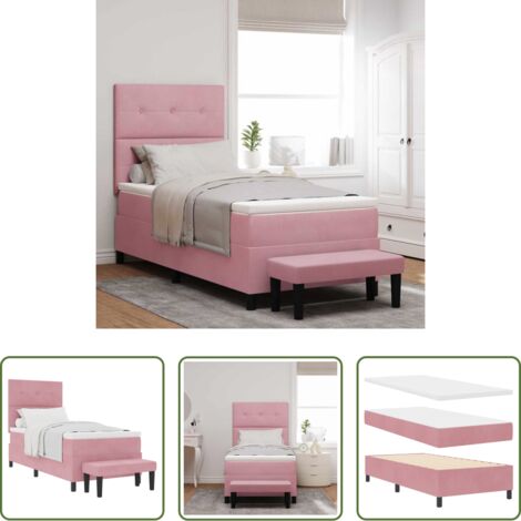 Samtkopfteil -  Boxspringbett mit Matratze mit Kopfteil Rosa 100 x 200 cm Samt