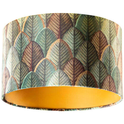 Samtlampenschirm mit Blattdesign und goldener Innenseite 35/35/20
