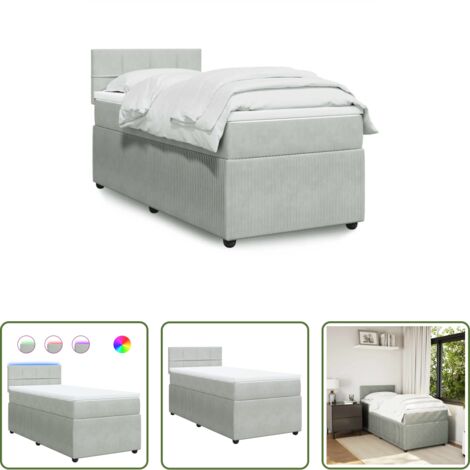 Samtmatratze -  Boxspringbett mit Matratze Hellgrau 80x200 cm Samt