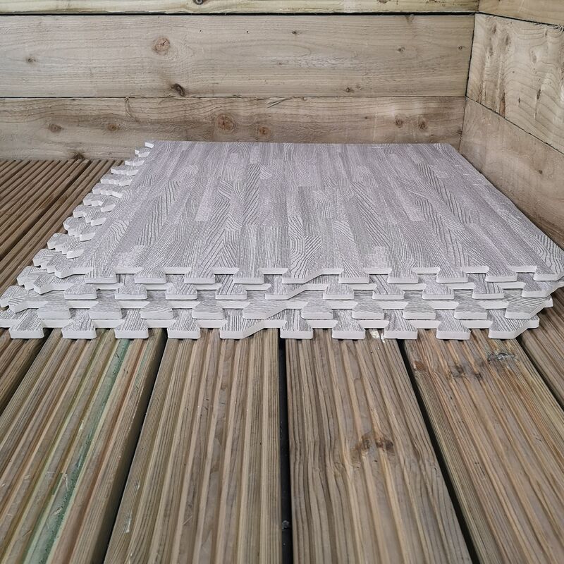 Samuel Alexander 12 Piece Grey Wood Effect EVA Foam Floor Protective Tiles Mats 60x60cm Each Set For Gyms, Kitchens, Garages, Camping, Kids Play