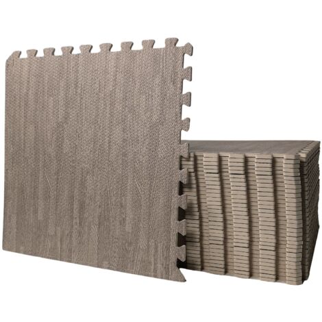 Samuel Alexander 12 Piece Grey Wood Effect EVA Foam Floor Protective Tiles Mats 60x60cm Each Set For Gyms, Kitchens, Garages, Camping, Kids Play Matting, Flooring Mats Set Covers 4.32 sqm (46.5 sq ft)
