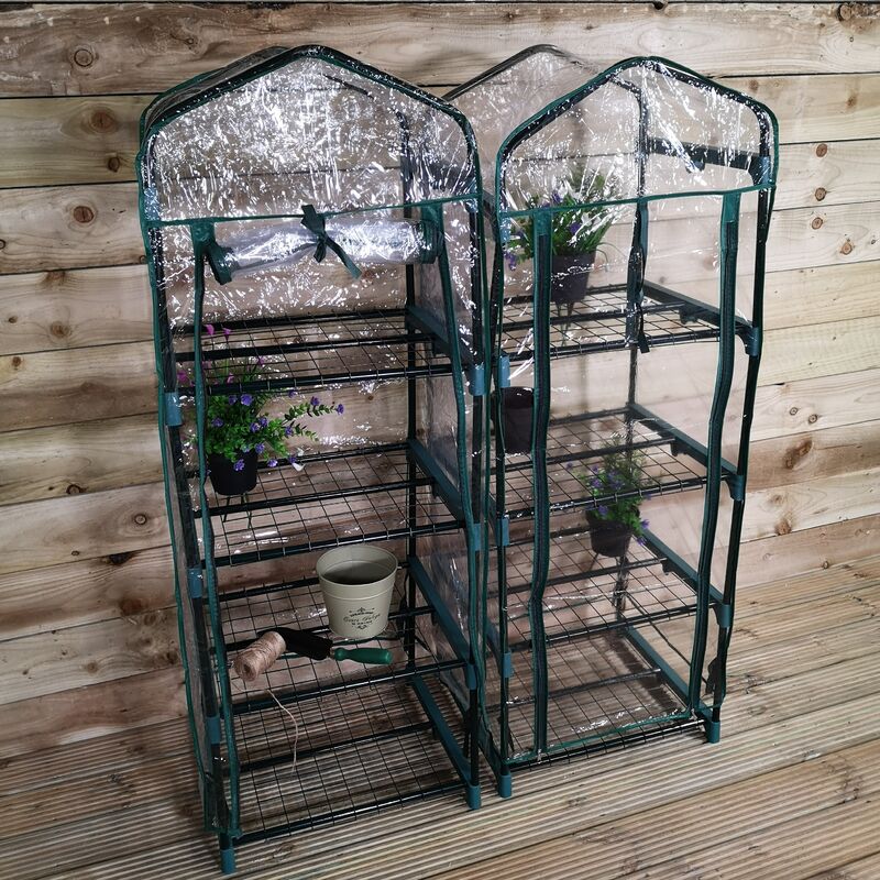 Samuel Alexander 2 PACK Of Outdoor Garden Mini Greenhouse 141cm Tall With 4 Shelves Tiers Green House Small Greenhouse With Frame, Waterproof