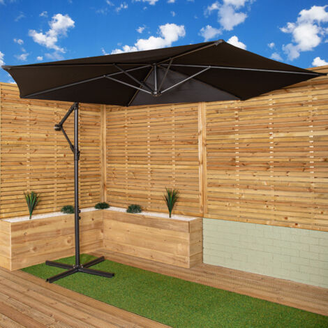 Samuel Alexander 3m Cantilever Parasol in Black with Crank Handle for Patio Garden Banana Parasol with UV Protection Outdoor Umbrella Sun Shades for Garden