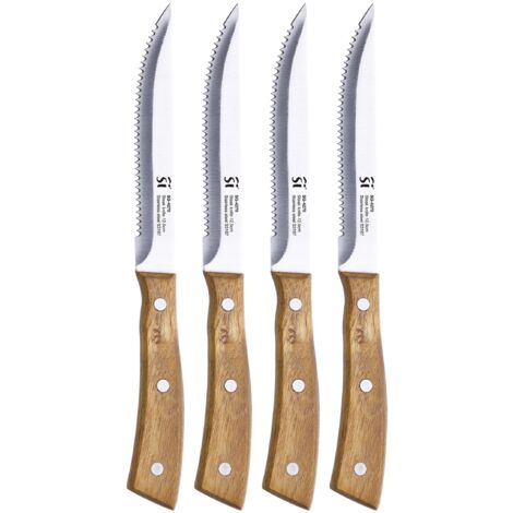 San Ignacio Agros - Set di 4 coltelli per carne - acciaio inossidabile - foglio con finitura opaca - foglio 12,5 cm - manico in legno di acacia - perfetto per barbecue - impugnatura sicura