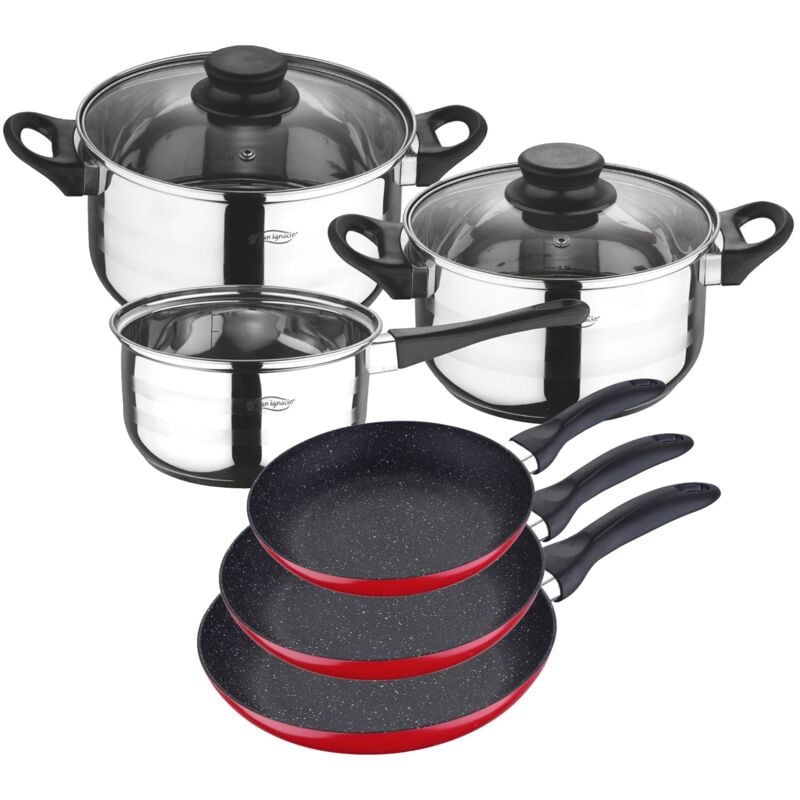 

San Ignacio - batería de cocina 5 piezas y juego de sartenes en rojo