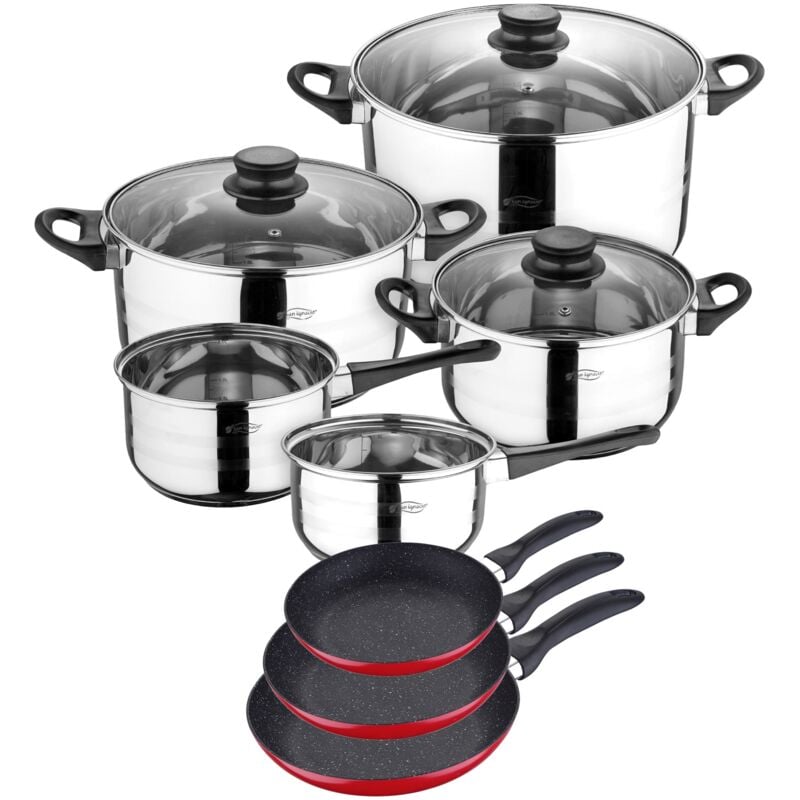 San Ignacio - Batterie de cuisine et poêle à frire de 8 pièces en rouge