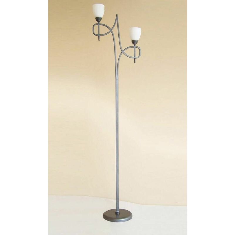 San Marino floor lamp with dimmer 2 Tex / pewter / opal glass bulbs
