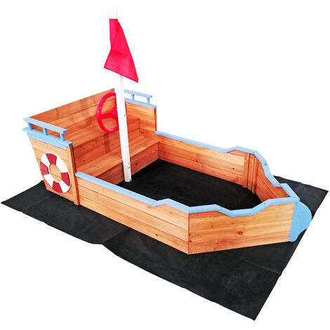 Sand pit boat for kids with bench 160x78x85cm wood non 