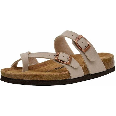 Sandales pour femmes semelle en liège sandales à glissière réglables avec double boucle pour décontracté été tongs anneau bout ouvert sandale de plage