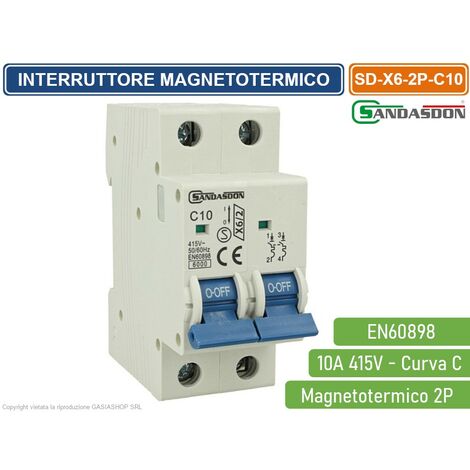 SANDASDON INTERRUTTORE MEGNETOTERMICO PER BARRA DIN 2 MODULI 2P 415V CURVA C 6KA 10A