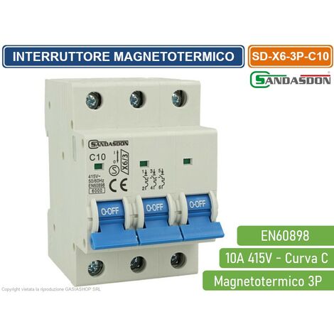 SANDASDON INTERRUTTORE MEGNETOTERMICO PER BARRA DIN 3 MODULI 3P 415V CURVA C 6KA 10A