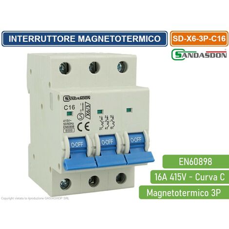 SANDASDON INTERRUTTORE MEGNETOTERMICO PER BARRA DIN 3 MODULI 3P 415V CURVA C 6KA 16A