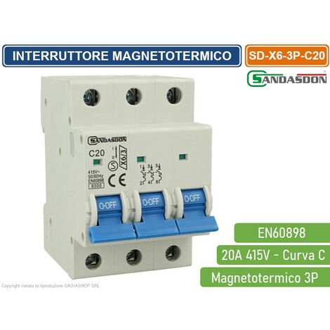 SANDASDON INTERRUTTORE MEGNETOTERMICO PER BARRA DIN 3 MODULI 3P 415V CURVA C 6KA 20A